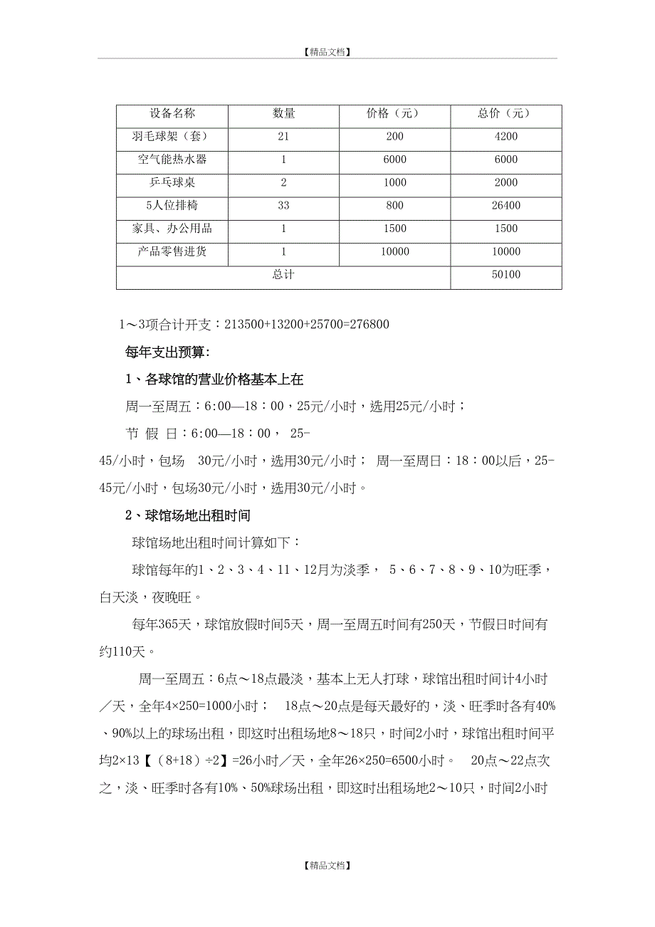 羽毛球馆投资预算_第3页