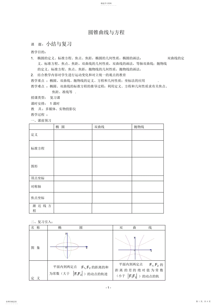 2022年数学：第二章《圆锥曲线与方程》教案 2_第1页