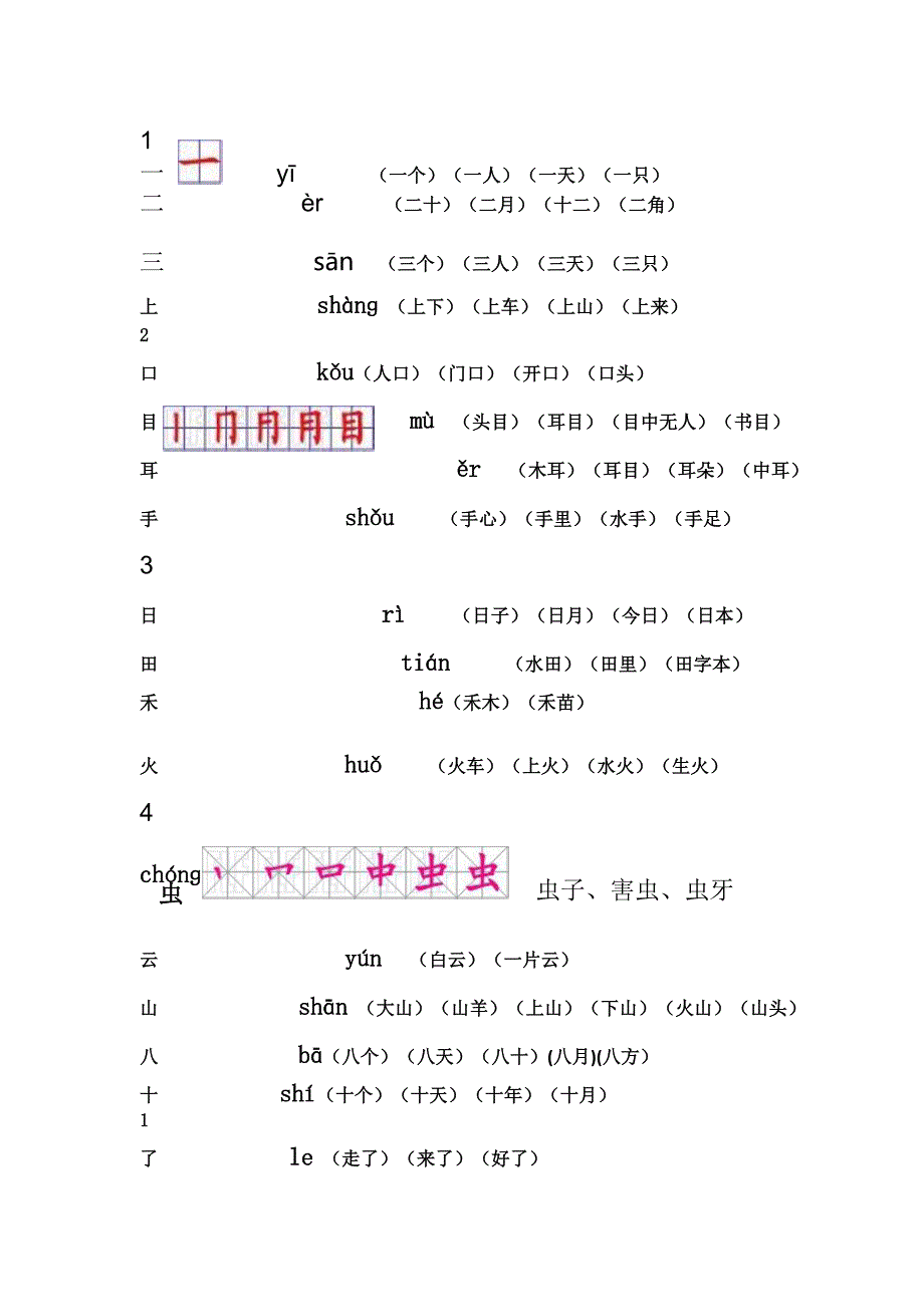 新人教版一年级上册生字表笔顺及组词yī_第1页