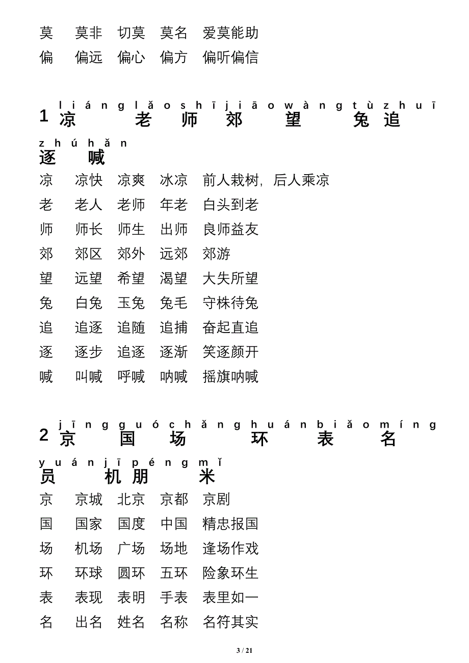 苏教版二年级上册生字拼音组词_第3页