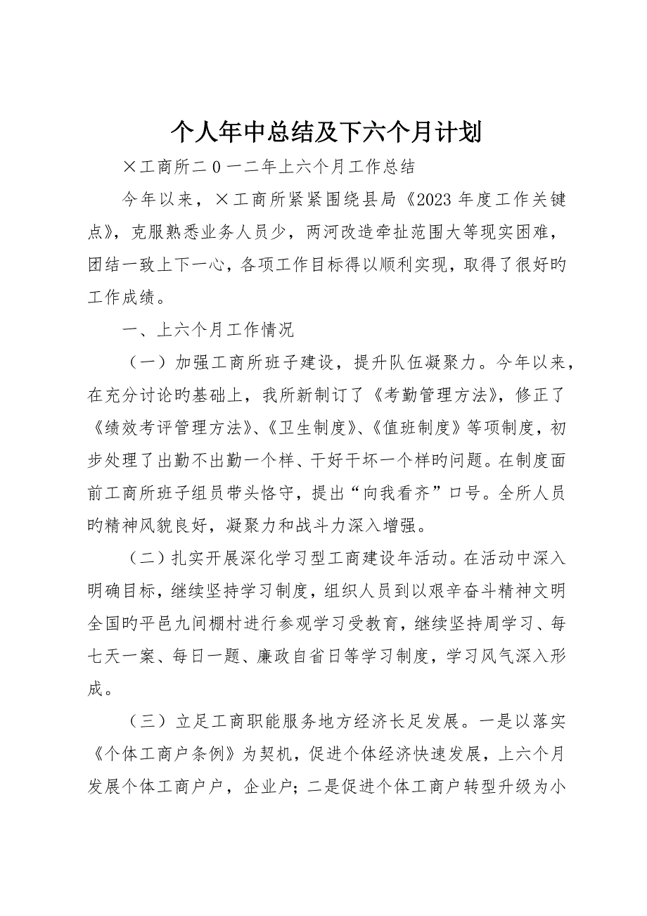 个人年中总结及下半年计划_第1页