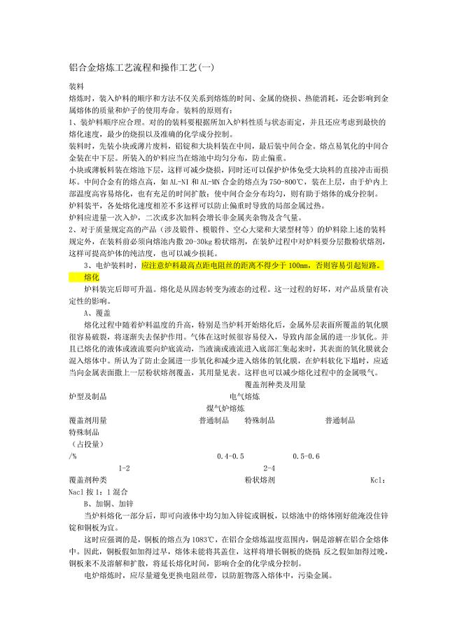 铝合金熔炼工艺流程和操作工艺.doc