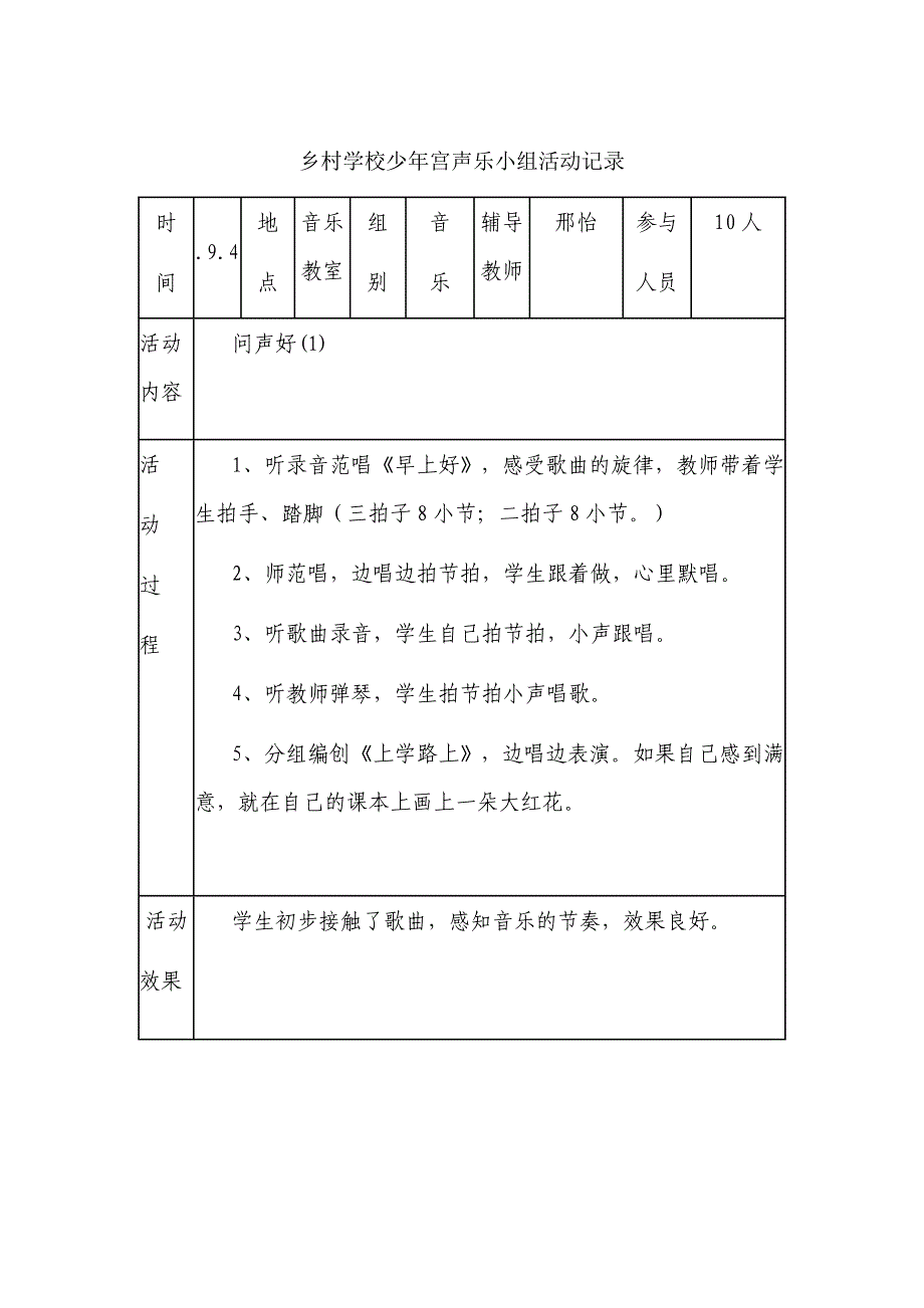 乡村少年宫活动音乐小组记录.doc_第1页