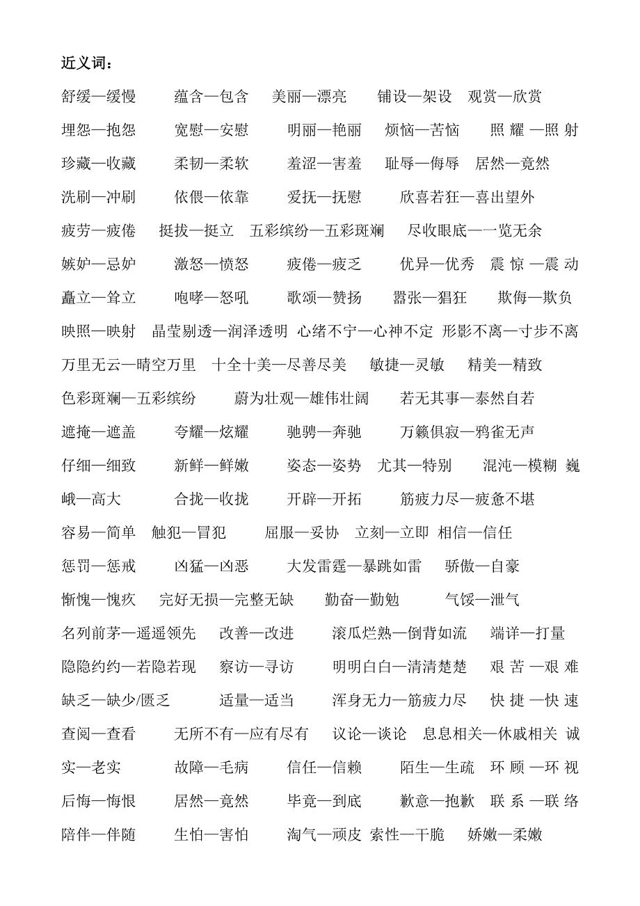 小学四年级常考到的近义词、反义词_第1页