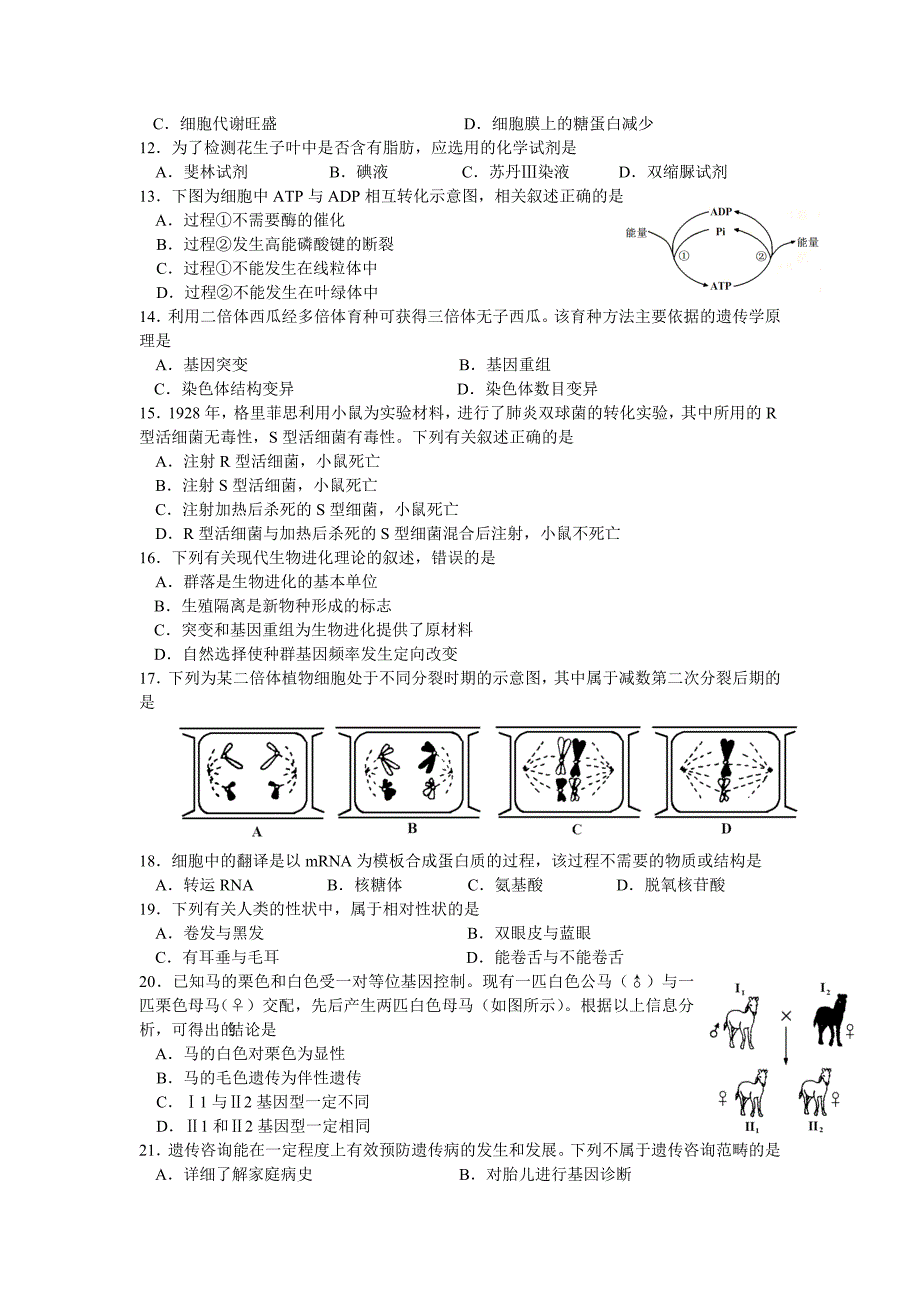 2013江苏学业水平测试(生物）.doc_第2页