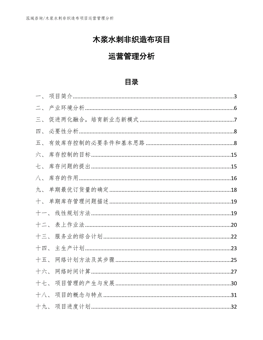 木浆水刺非织造布项目运营管理分析【范文】_第1页