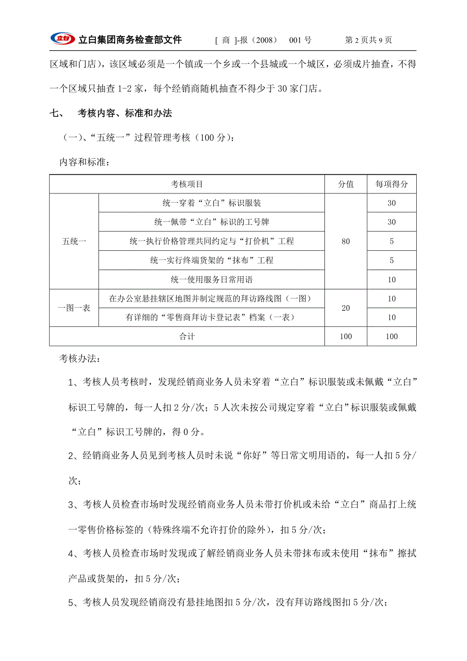 立白“五统一”及“终端三个表现第一”、“铺货率”建设检查办法_第2页