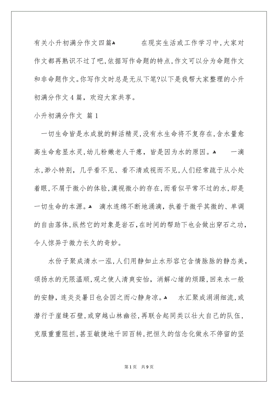 有关小升初满分作文四篇_第1页