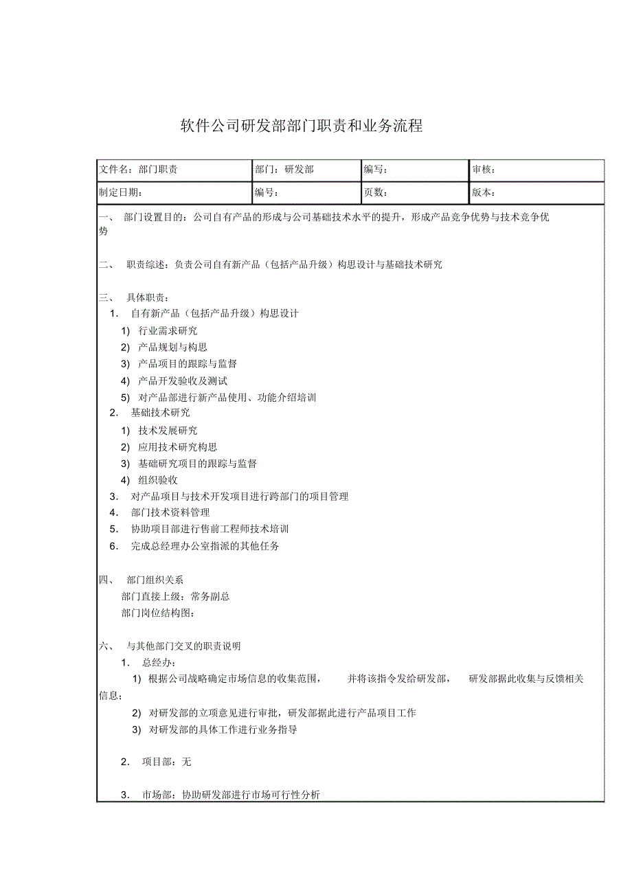 软件公司研发部部门职责和业务流程_第1页