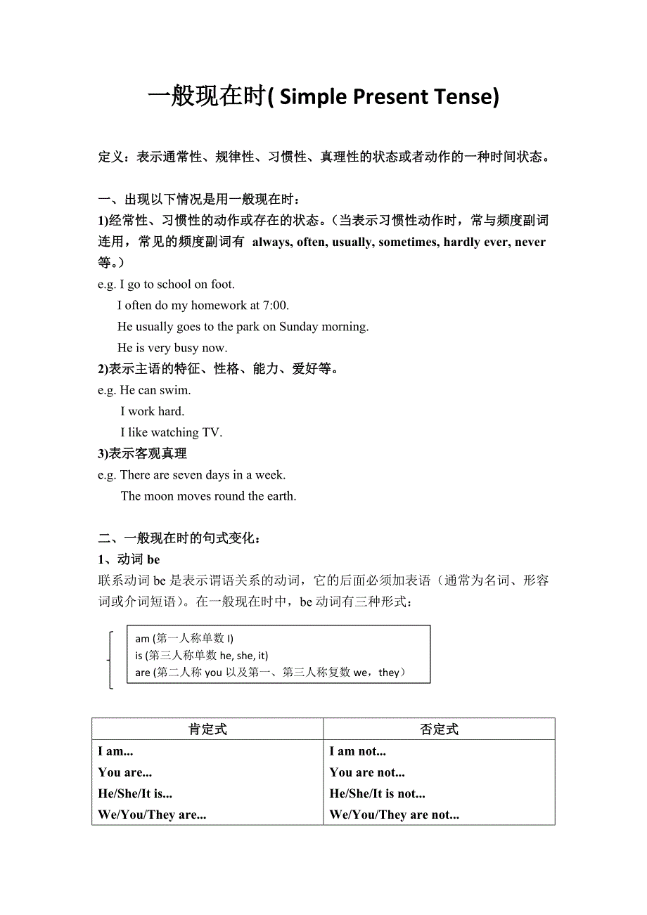 初一英语一般现在时讲解及练习_第1页