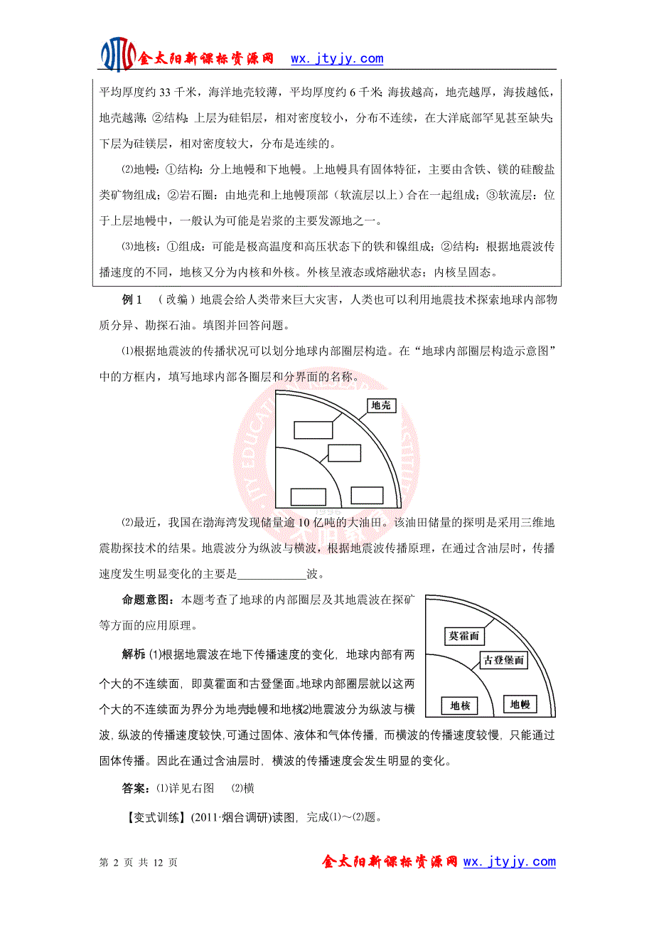 2012届高考地理一轮精品教学案：第6讲__地球的圈层结构及各圈层的主要特点(人教版).doc_第2页