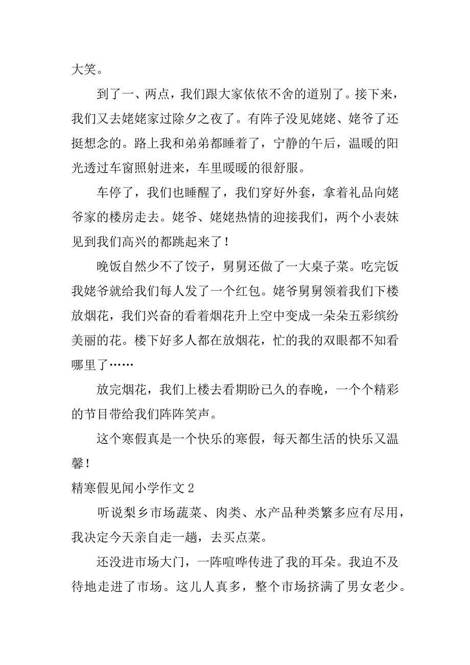 精寒假见闻小学作文12篇小学生作文寒假见闻_第2页