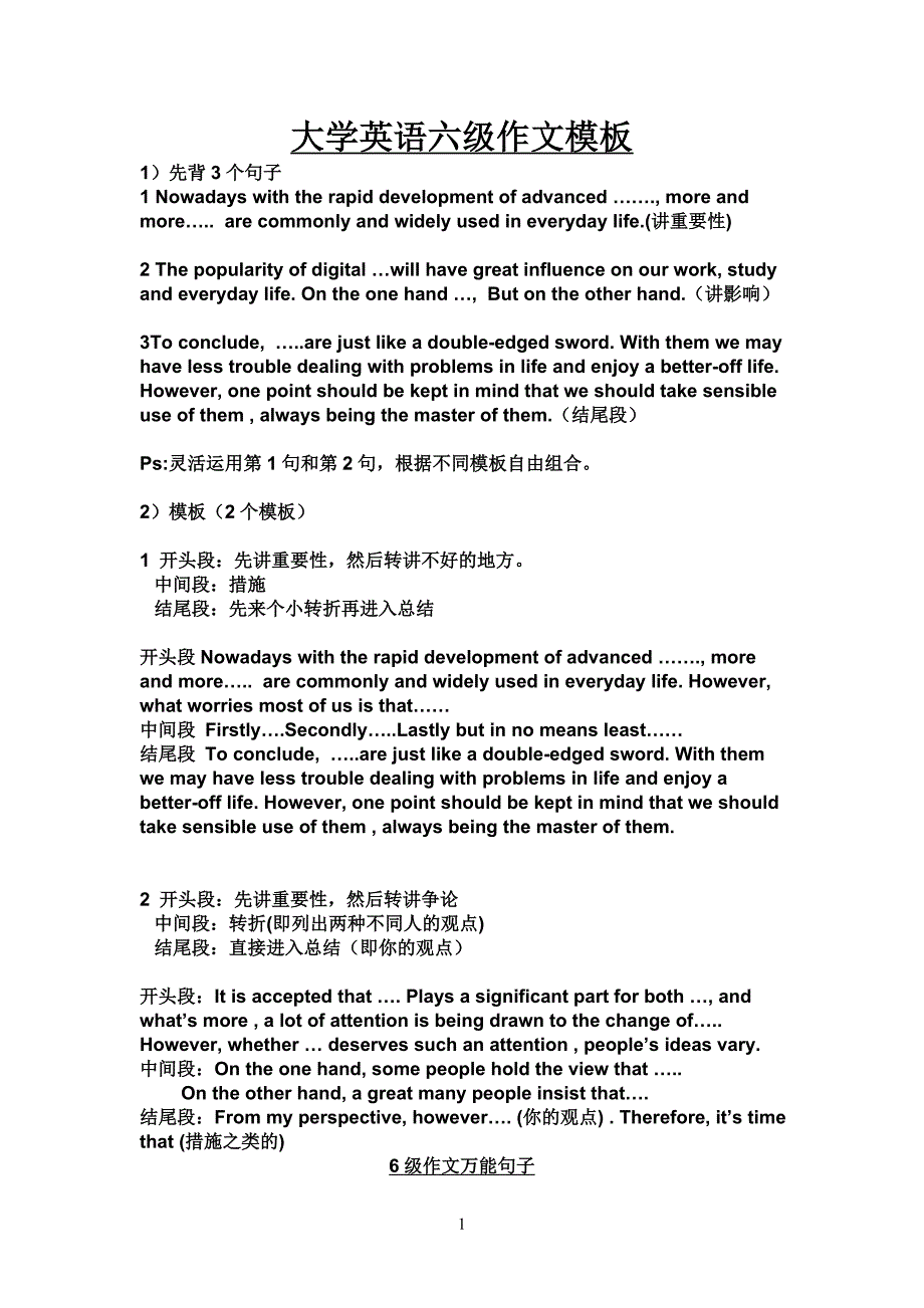 大学英语六级作文模板_第1页