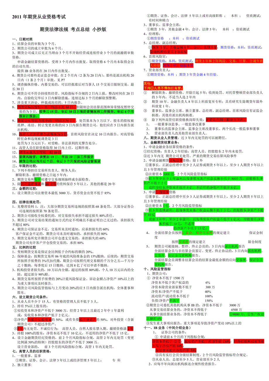 2965092541期货从业资格考试期货法律法规 考点总结 小抄版_第1页