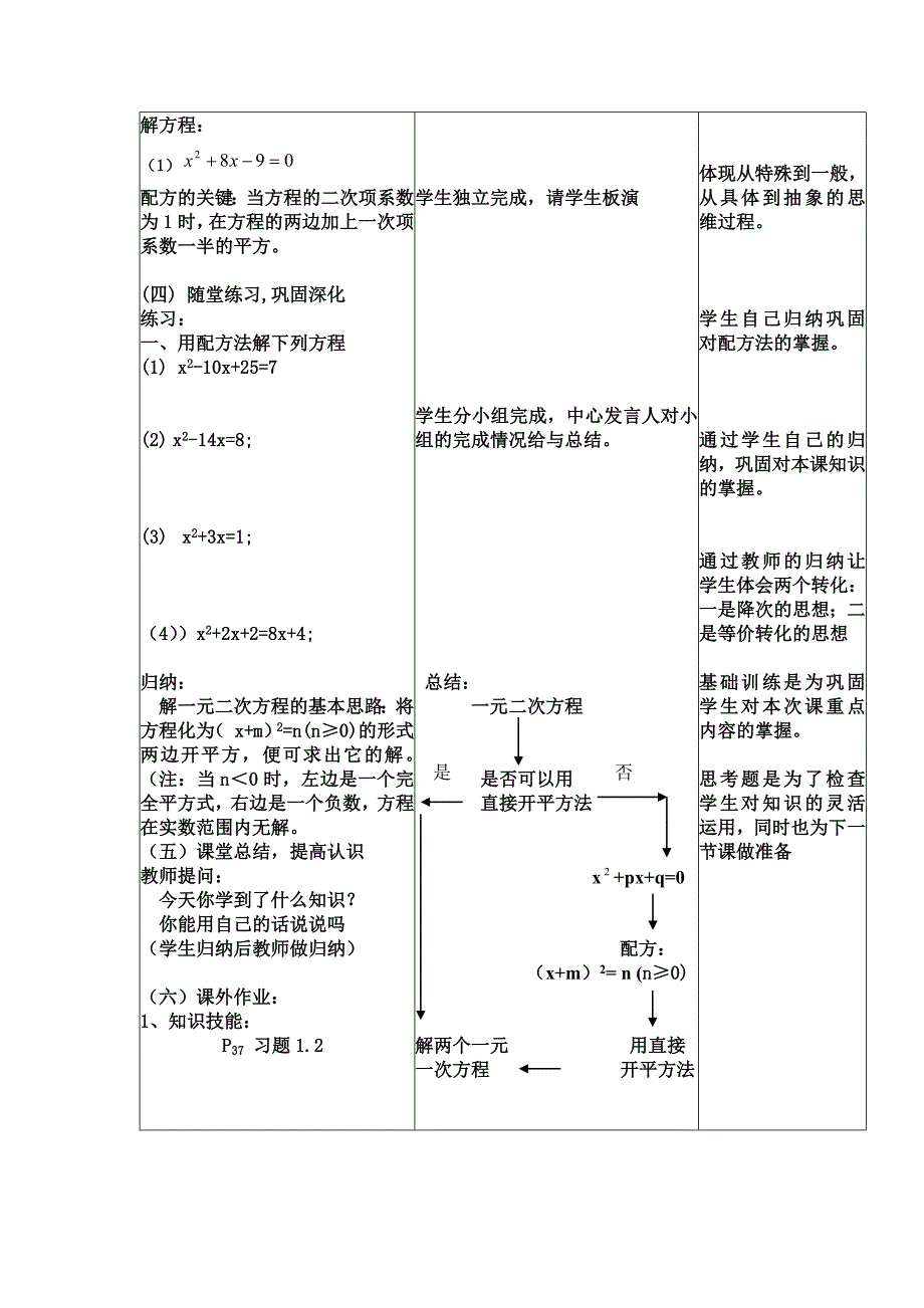 北师大版数学九年级教学设计配方法解一元二次方程一_第4页