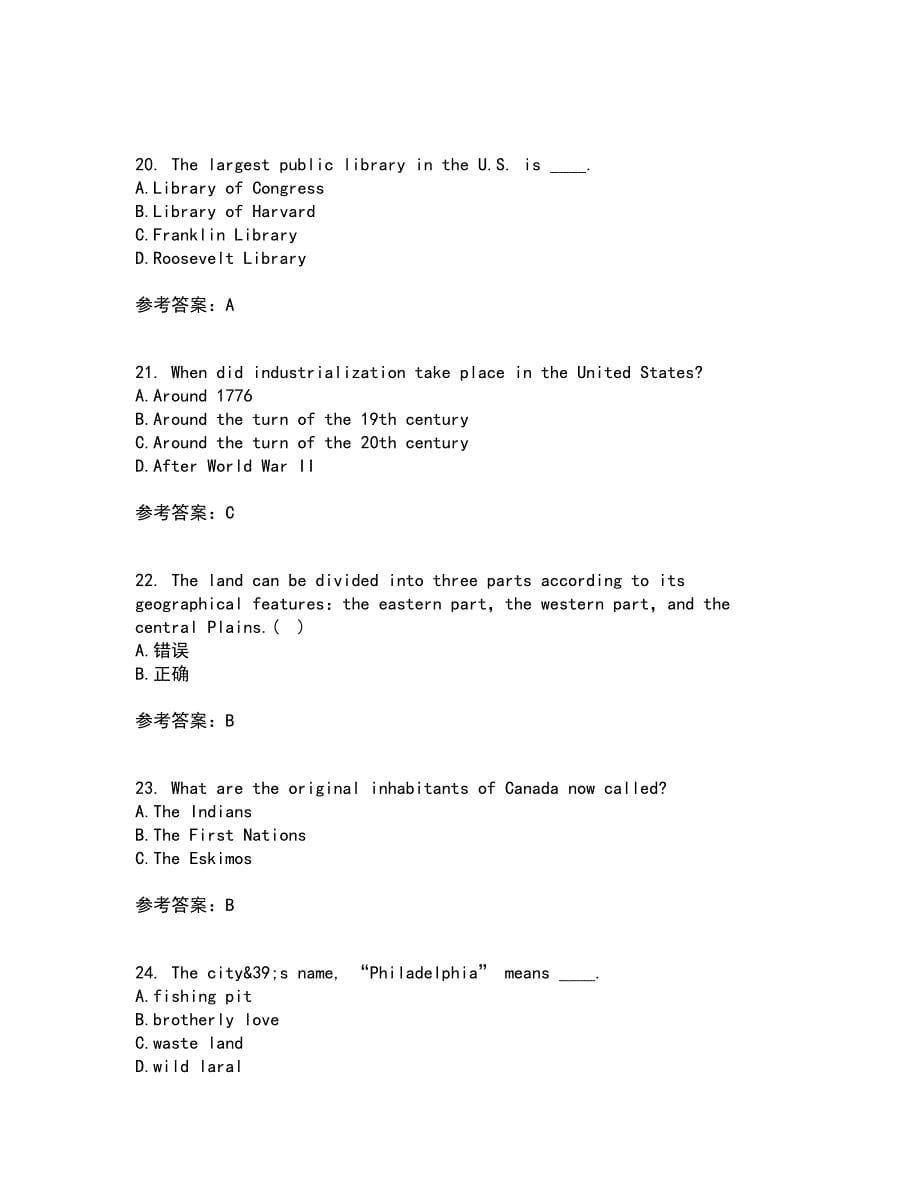 北京语言大学21秋《英语国家概况》在线作业一答案参考69_第5页