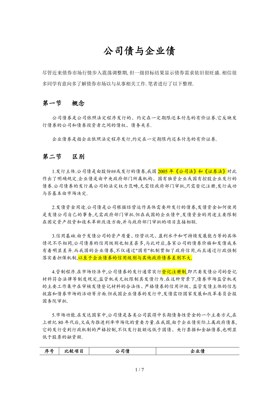 企业债与公司债的区别(最强完整推荐)_第1页