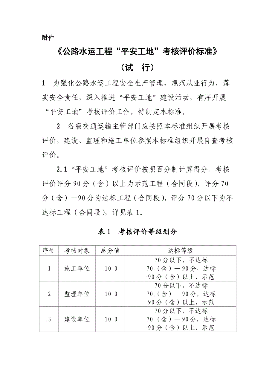 公路水运工程“平安工地”考核评价标准试行_第1页