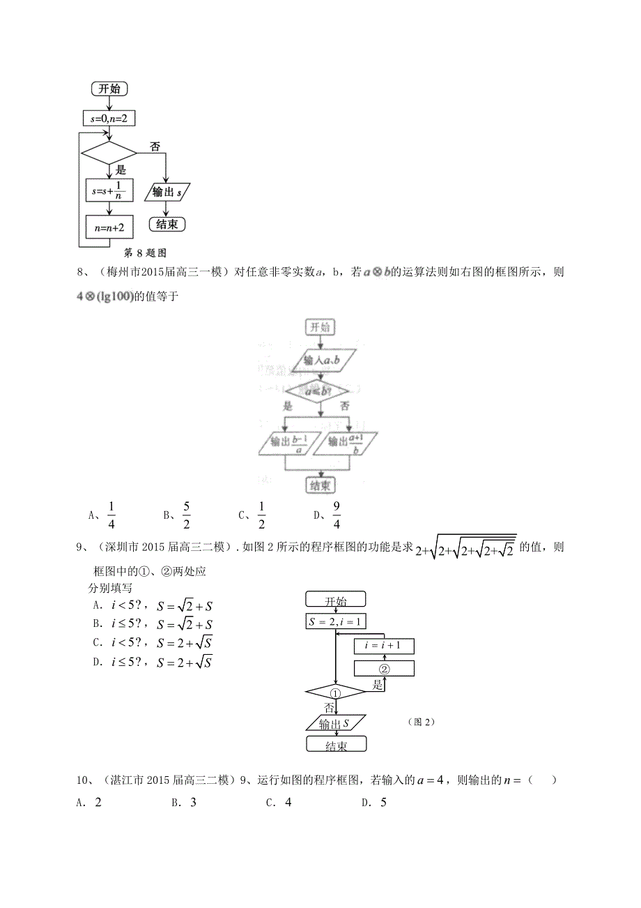 广东省高三数学一轮复习 专题突破训练 复数与框图 文_第4页