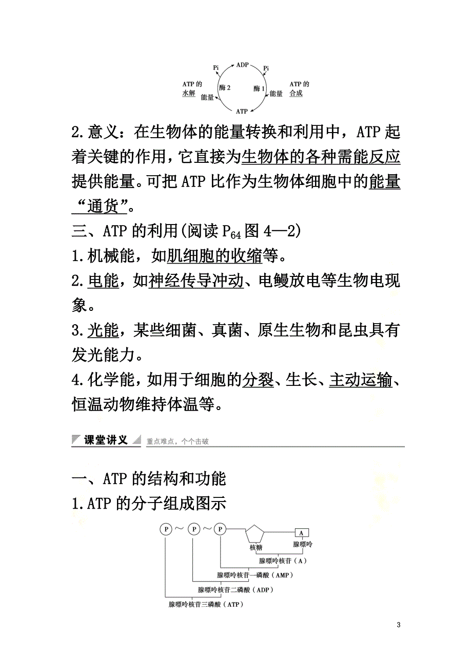 2021学年高中生物第四章光合作用和细胞呼吸第一节光合作用和细胞呼吸（第1课时）ATP和酶练习苏教版必修1_第3页