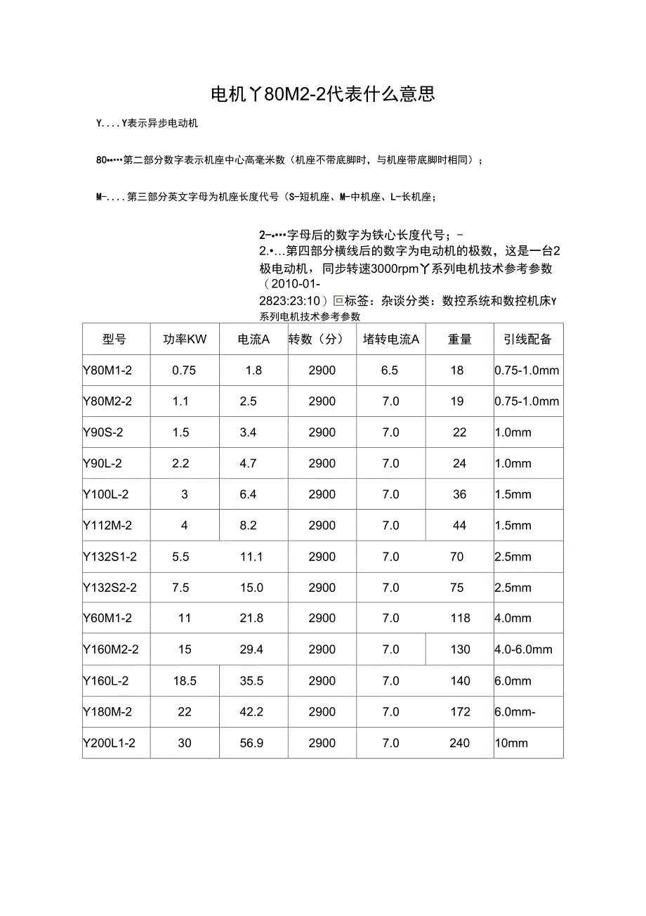 Y系列电动机参数_第1页