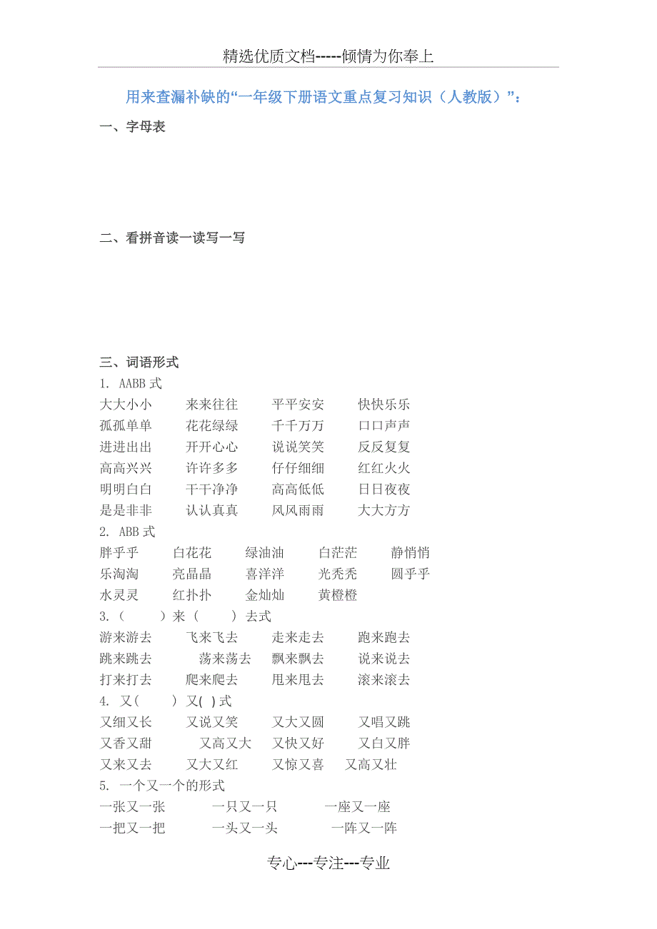 一年级下册语文重点复习知识(人教版)_第1页