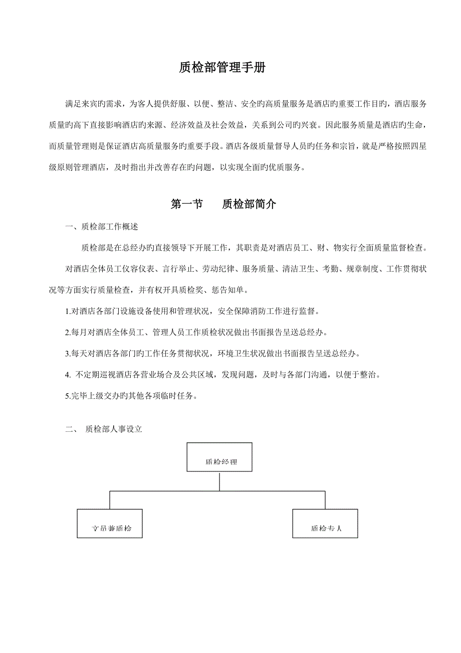 连锁酒店质检部管理标准手册_第1页