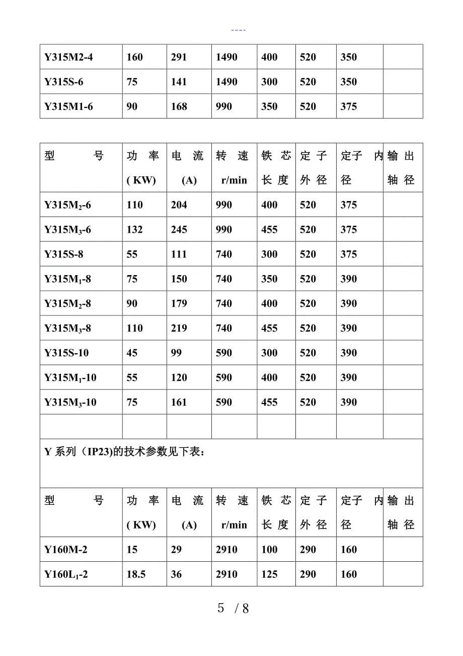 Y系列三相异步电动机的技术参数_第5页