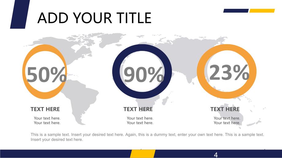灰色世界地图背景黄蓝配色简约扁平化商务ppt模板_第4页