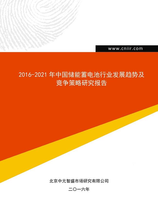 2016-2021年中国储能蓄电池行业发展趋势及竞争策略研究报告(目录)