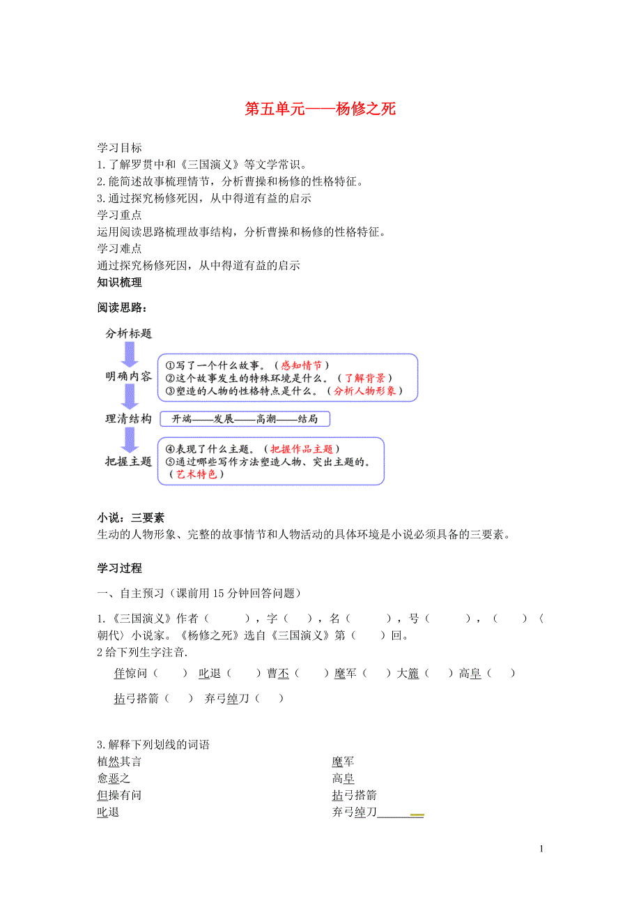 广东省博罗县泰美中学九级语文上册18《杨修之死》导学案（无答案）新人教版_第1页