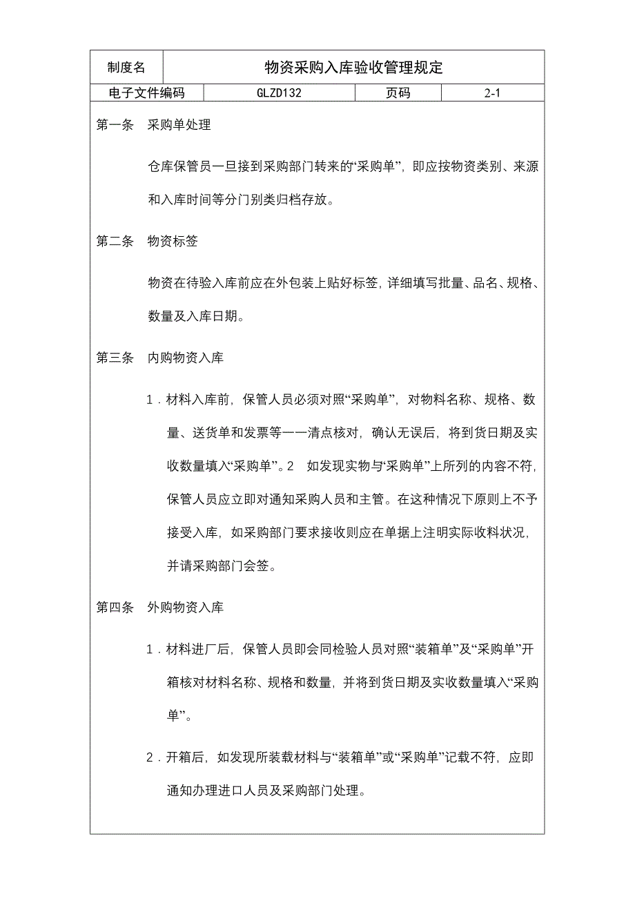 物资采购入库验收管理规定_第1页