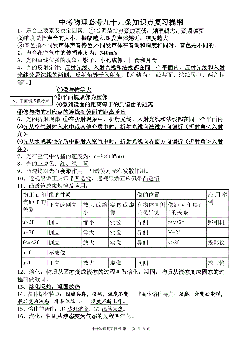 中考物理必考99条知识点复习提纲.doc_第1页