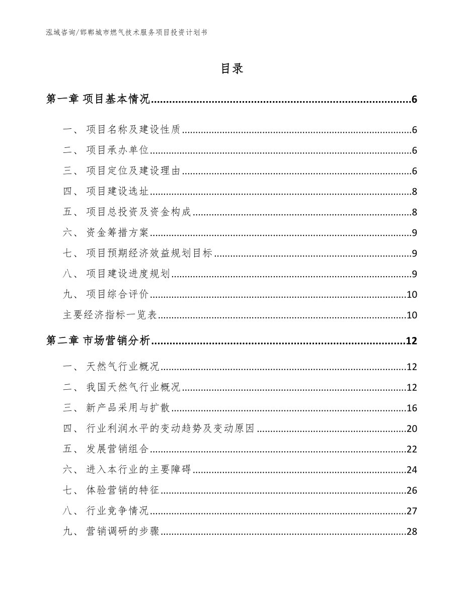 邯郸城市燃气技术服务项目投资计划书范文模板_第1页
