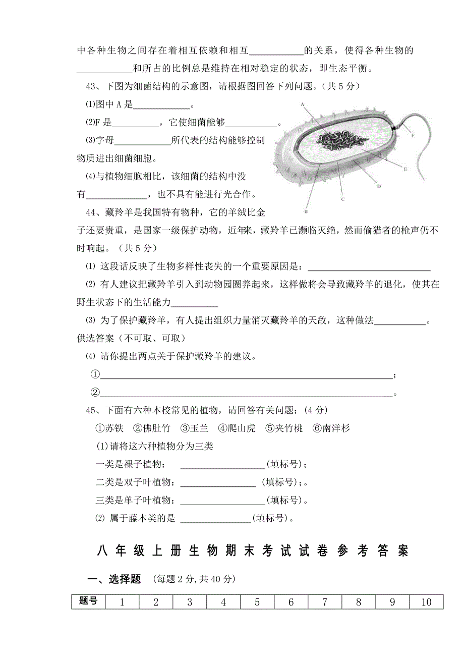 八年级生物上期末试题_第4页