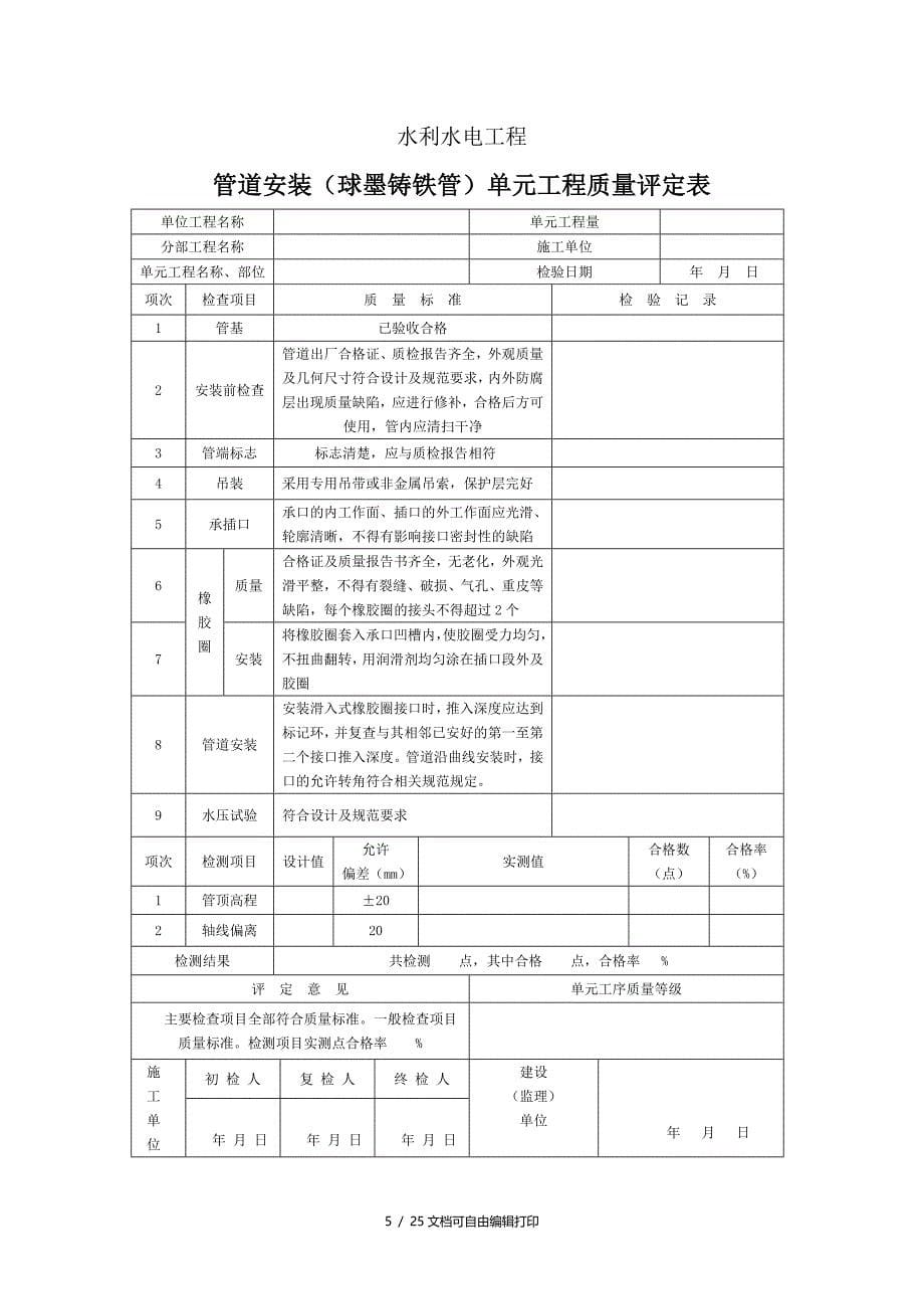 管道工程质量评定表修订_第5页