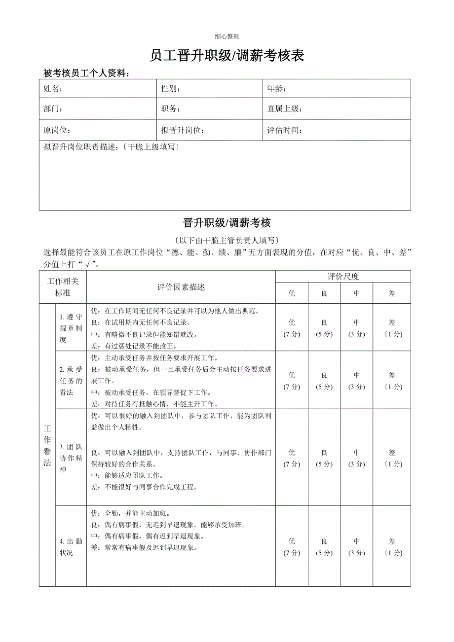 员工晋升考核表 (2)_第1页