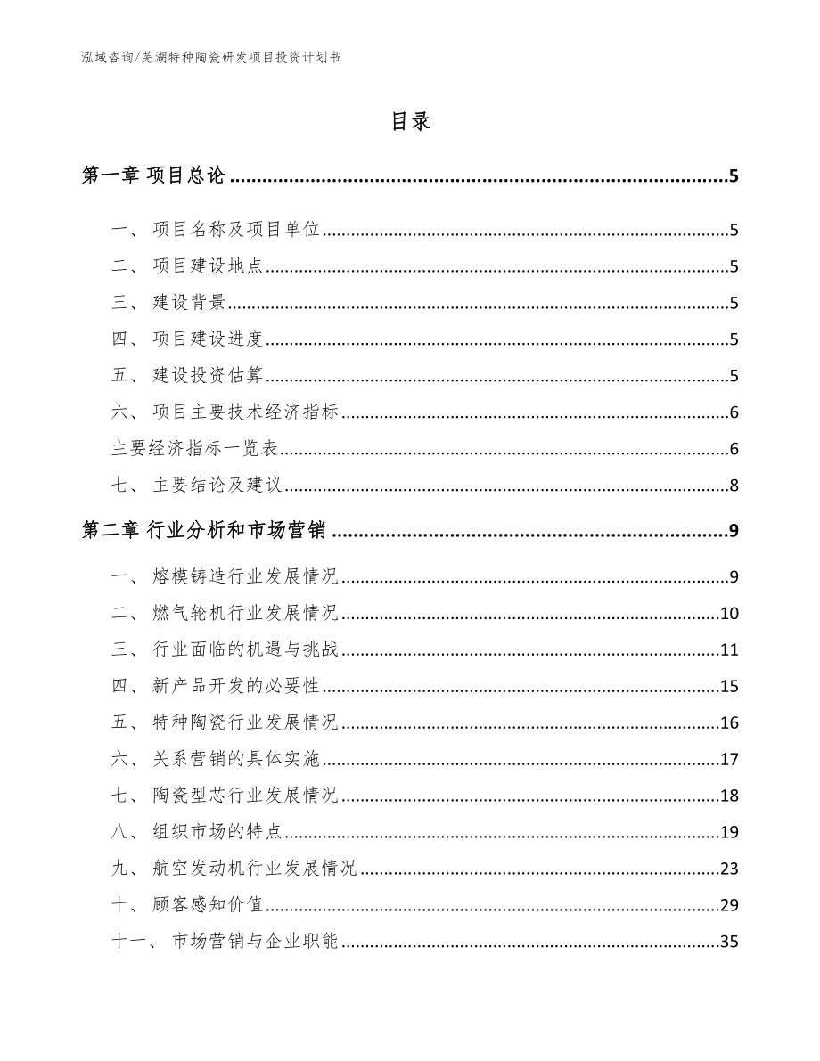 芜湖特种陶瓷研发项目投资计划书_范文_第1页