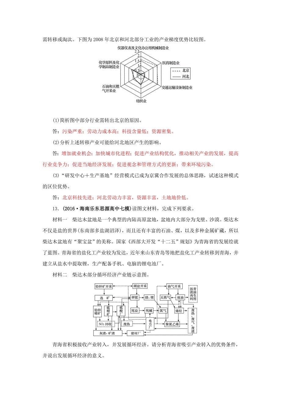 精编高三地理一轮复习同步训练：第八章 区域产业活动 第一节 产业活动的区位条件和地域联系 Word版含答案_第5页