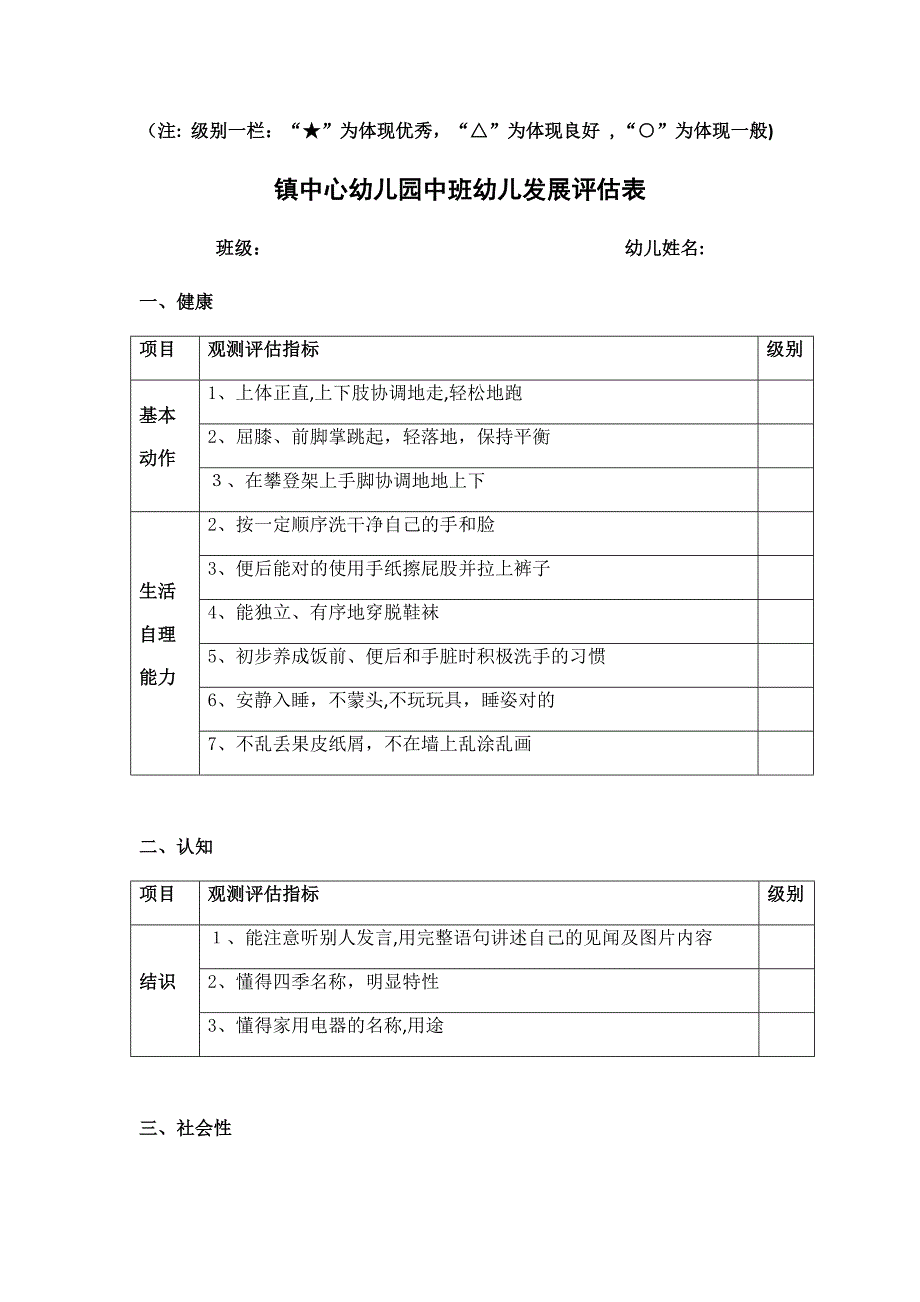 幼儿园大、中、小班幼儿发展评估表_第4页