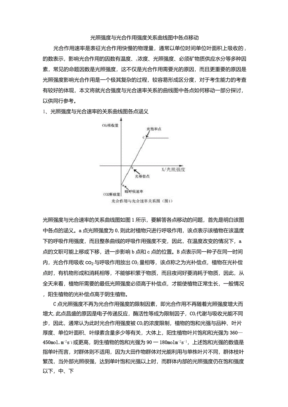 光照强度与光合作用强度关系曲线图中各点移动_第1页