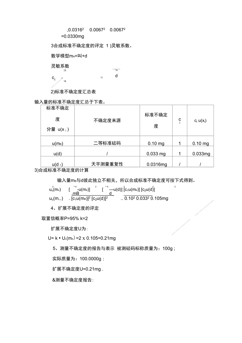 天平测量不确定度评定计算书_第4页