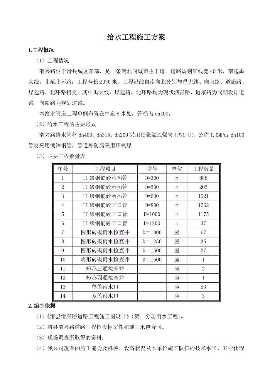 给水工程滑兴路施工方案_第1页