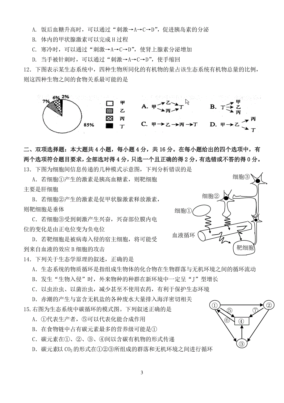 (完整版)高中生物必修3期末测试题(附答案).doc_第3页