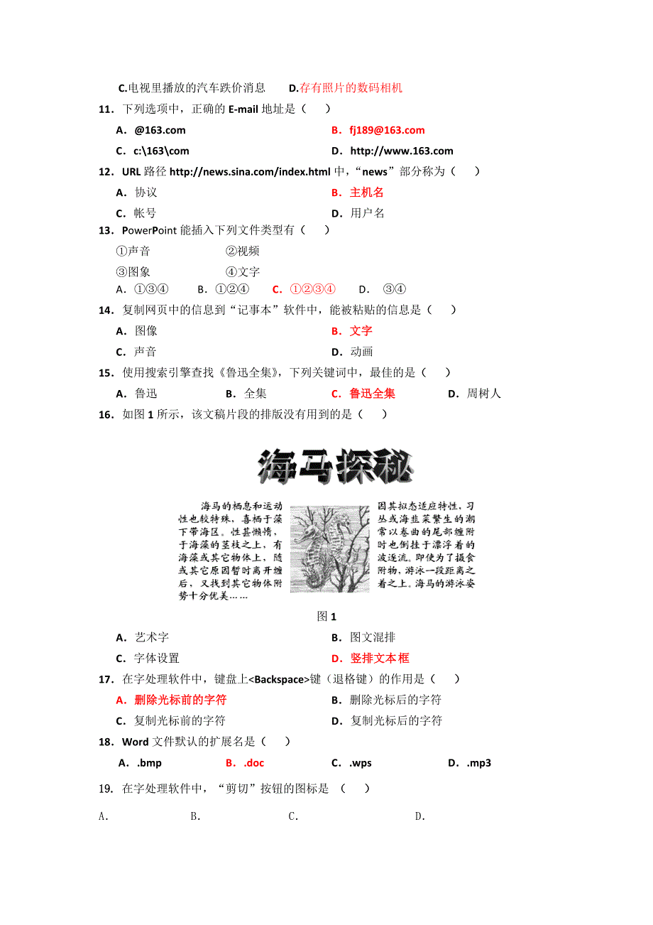 福建省龙海港尾中学10-11学年高一信息技术上学期期中试题_第2页