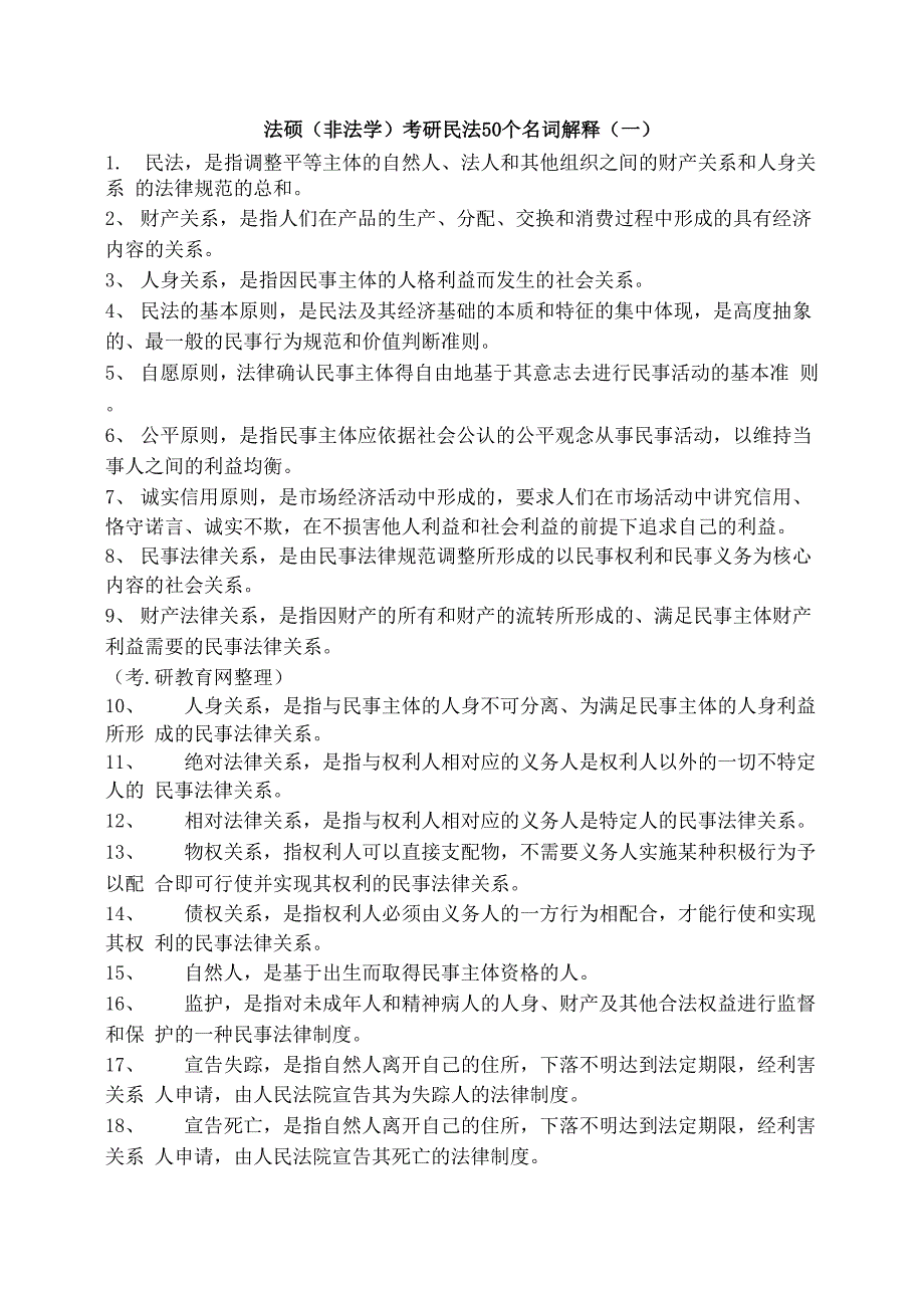 法硕考研民法50个名词解释(一)_第1页