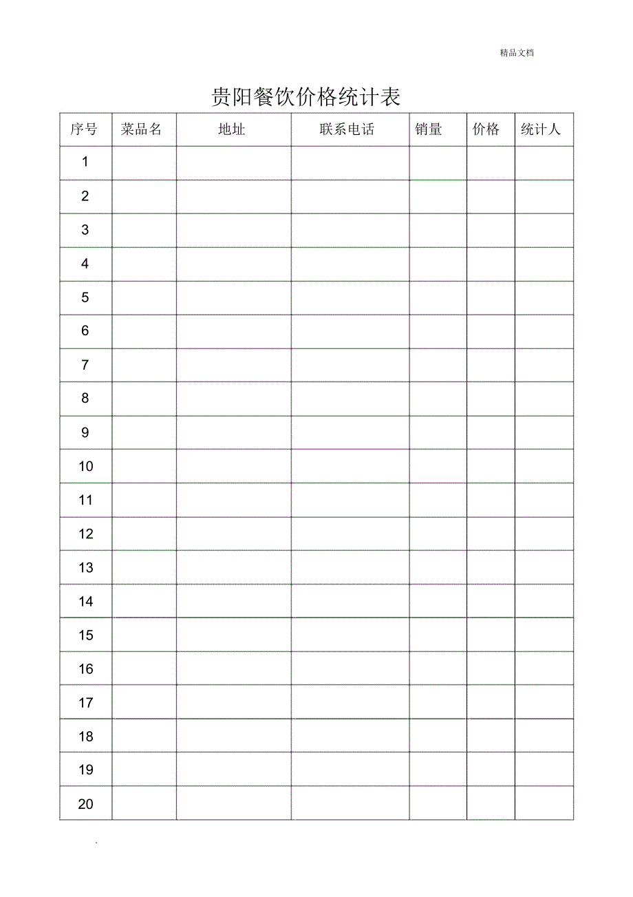 贵阳餐饮价格统计表_第1页
