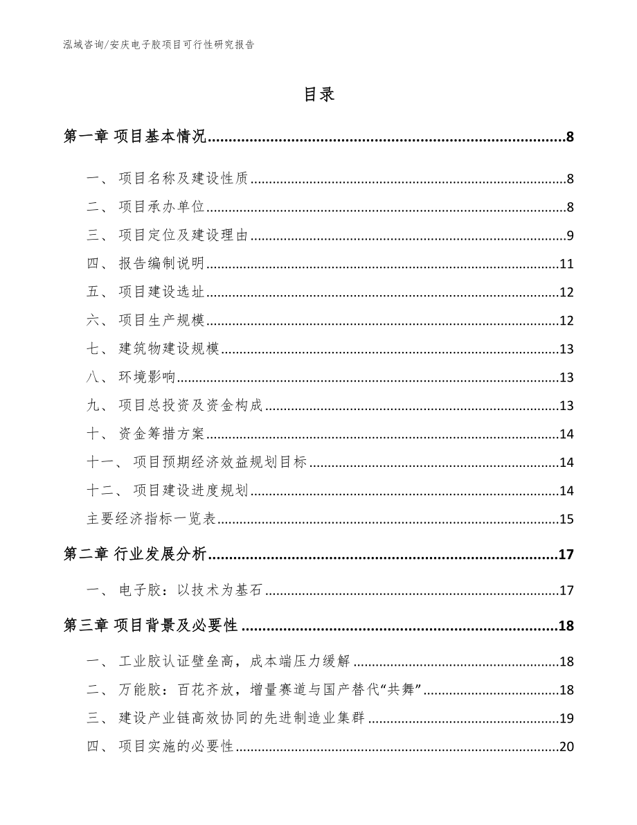 安庆电子胶项目可行性研究报告