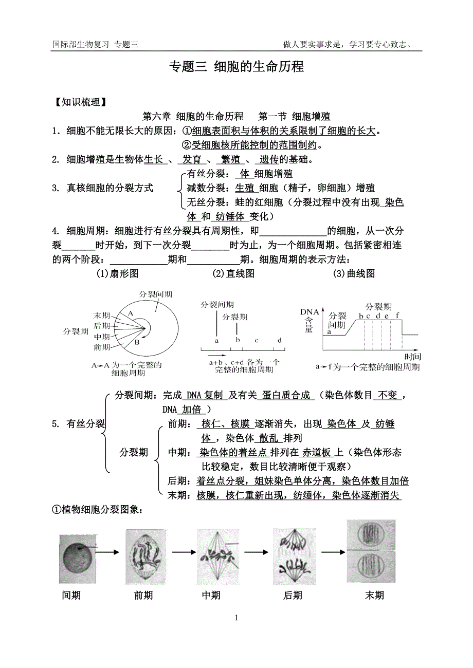 学业水平考试生物复习专题三 细胞的生命历程.doc_第1页