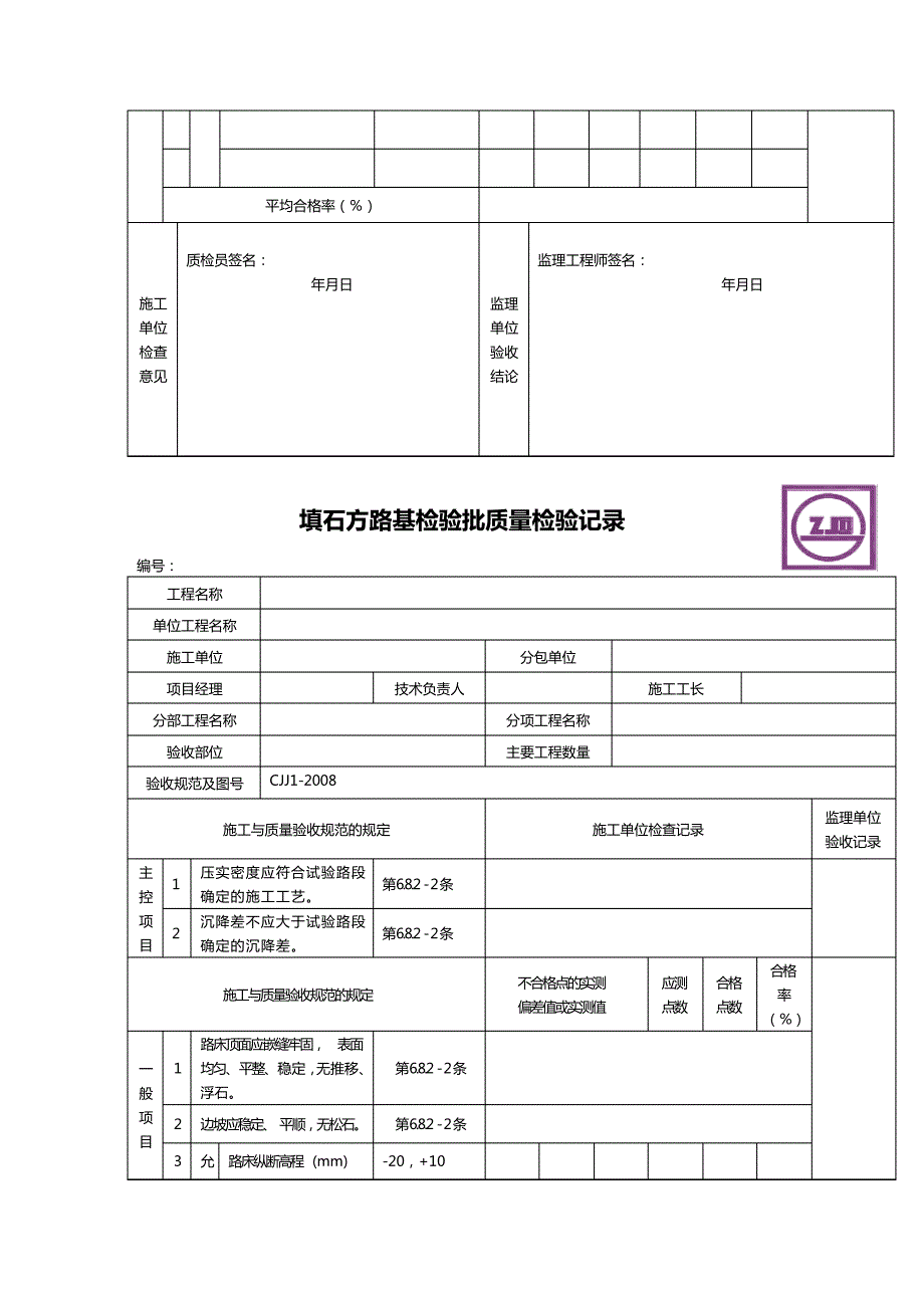 {品质管理制度表格}市政道路工程检验批质量检收记录表_第3页